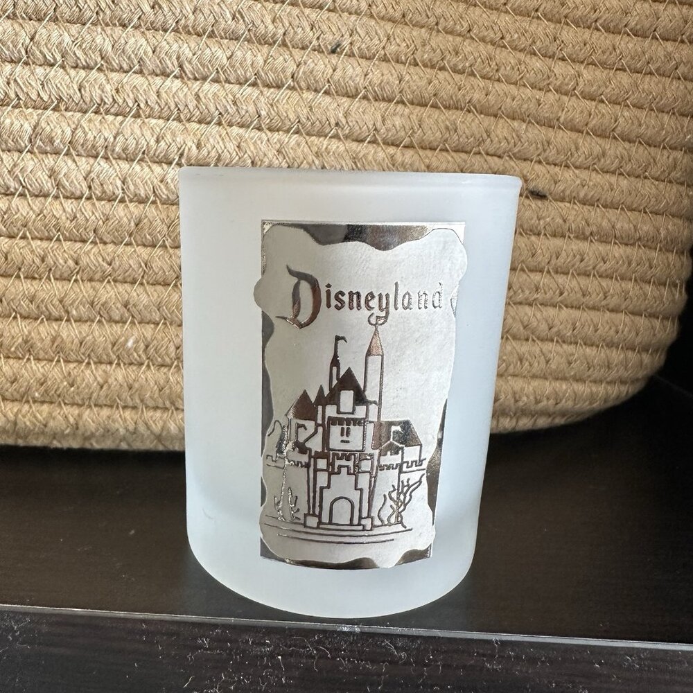 Vintage Disneyland Tea Light‎ Candle Holder Frosted Glass 3” Shot Glass Castle